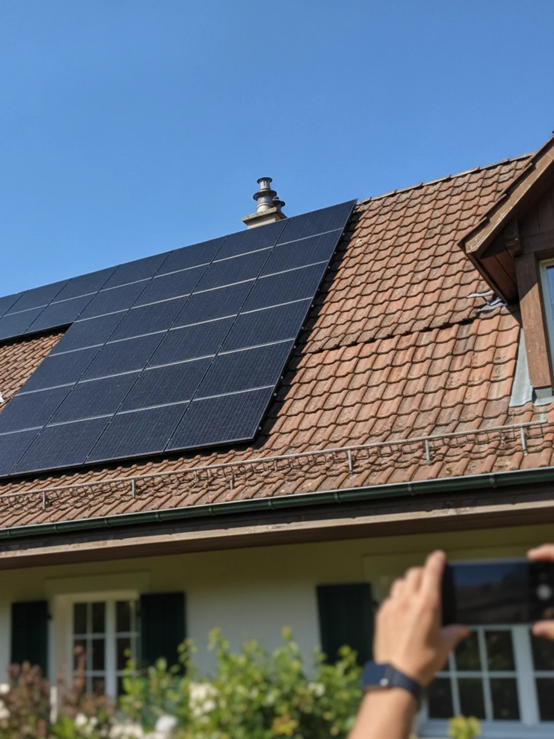 Panneaux solaires photovoltaïques installés sur une toiture à Genève